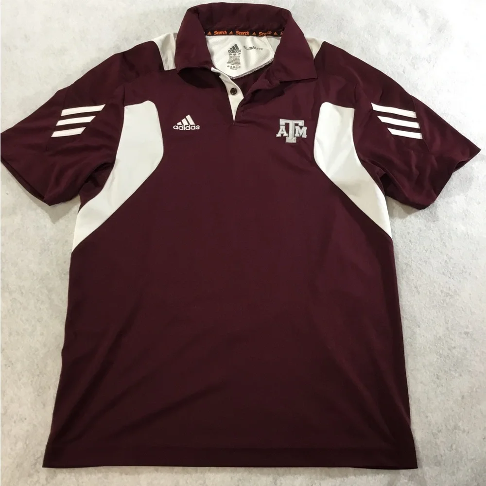 adidas Maroon and White Texas A&M Polo Shirt - Men SZ Small
